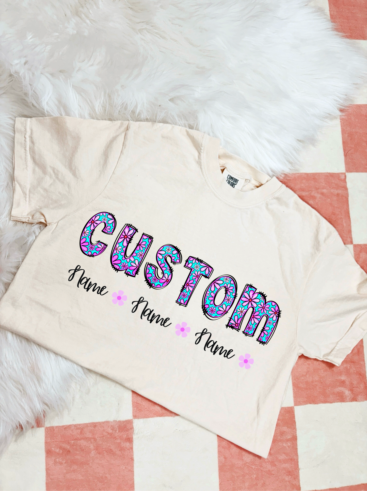Custom name /kid names floral purple