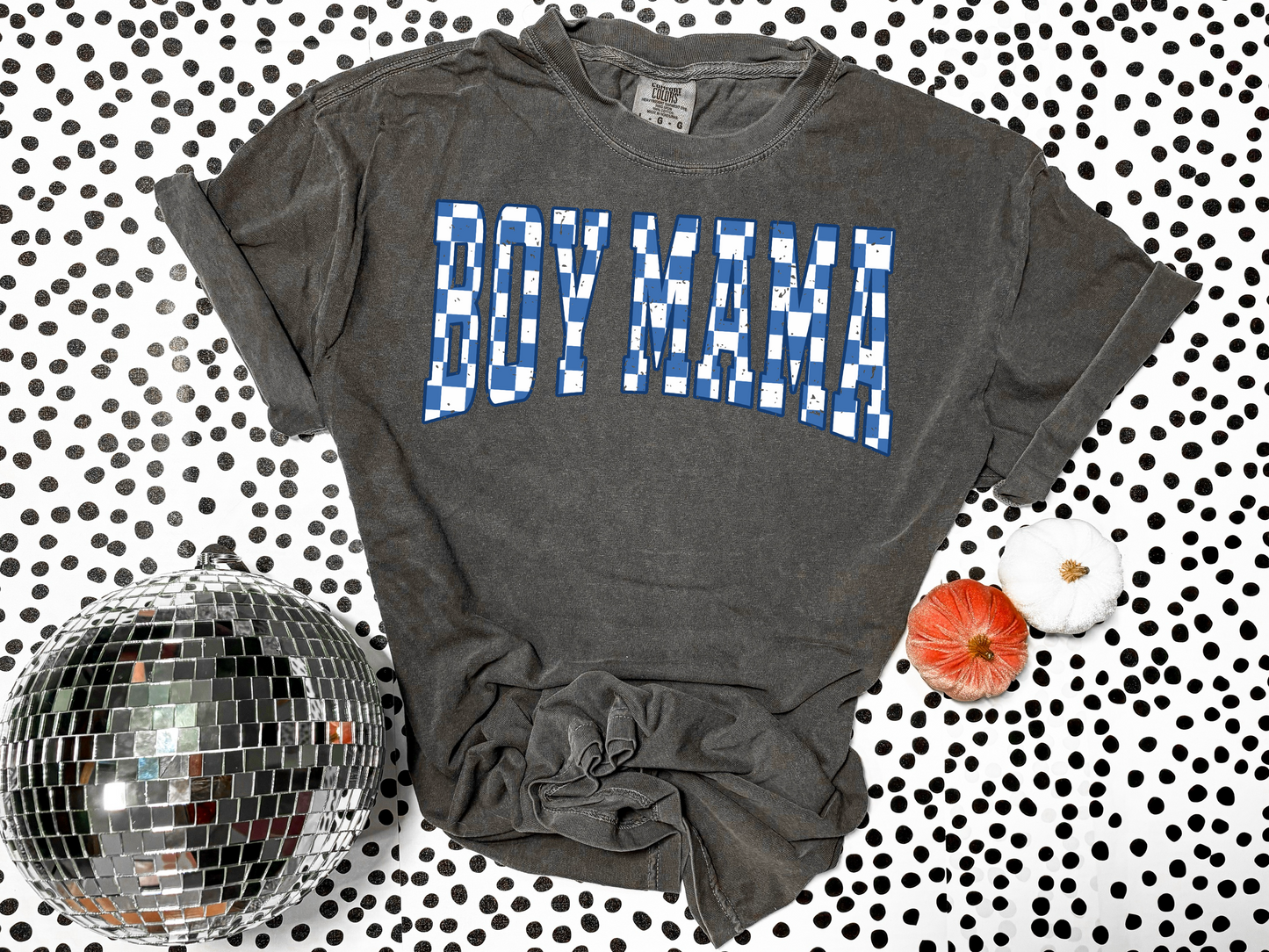 Blue checkered boy mama