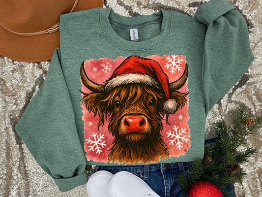 Red highland cow Christmas