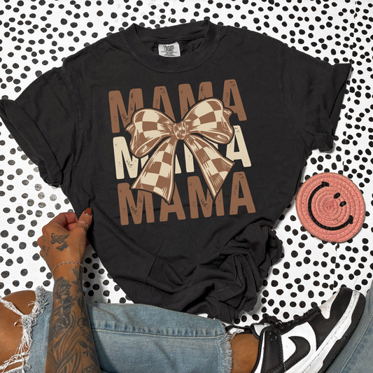 Tan stacked mama check bow