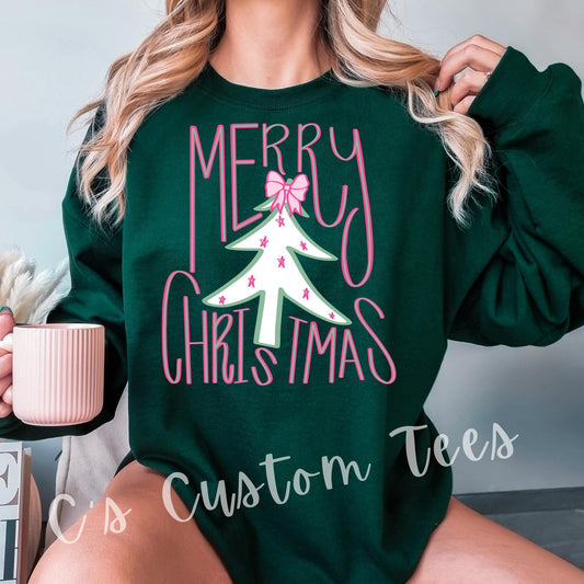 Merry Christmas pink outline